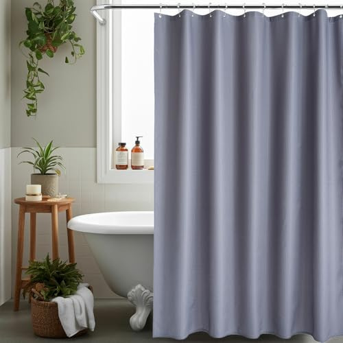 AQUALONA® Luxury Shower Curtain, 12 FREE HOOKS INCLUDED - Polyester, Water-repellent Coating, Rustproof Chrome Eyelets - Mildew Resistant and Weighted Hem, 180 x 180 cm (Waffle Grey)