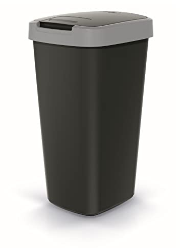 Keden Compacta Q Soptunna Med Svängbar Och Gångjärnsförsedd Lock 25L Plastavfallsseparering Soptunna Återvinning Avfallsuppsamlare (Svart/Slät Grå)