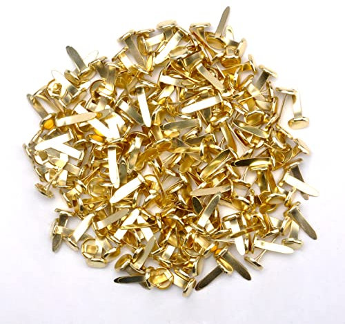 TNSLAND 200pcs Mini Brads Rund Gold Musterklammern Metall Rundkopfklammern 8MM Verschlussklammern Klammern Musterbeutelklammern Briefklammern für DIY Scrapbooking Basteln