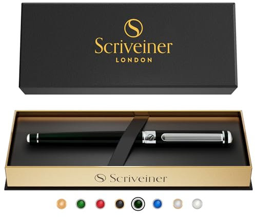 Scriveiner schwarzgrüner Tintenroller - Atemberaubender Luxus-, Chrom-Finish, Schmidt Ink Refill, Bestes Tintenroller Geschenk-Set für Männer & Frauen, Professionell, Executive Office