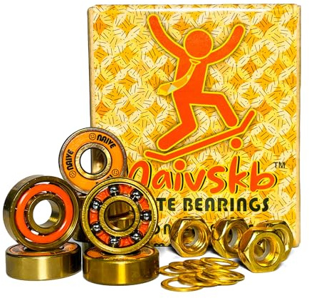 Naivskb Skateboard Bearings 8mm 8 Pack w/Locknuts Washers Skateboards Longboards Cruisers Surfskates Scooters Roller Skates (Golden Orange)