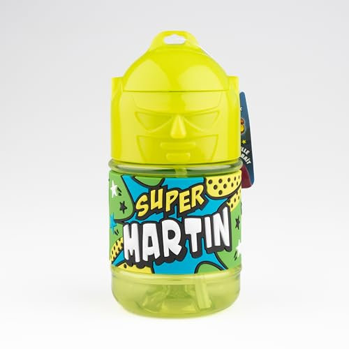 Super Martin Kinder-Trinkflasche mit Strohhalm, personalisierbar