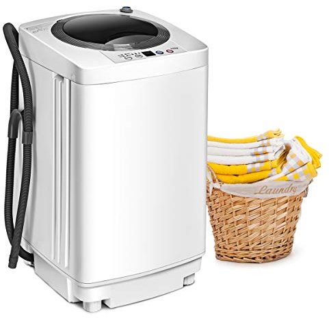 GYMAX Mini Lavatrice Portatile a Secchio Singolo, Potenza 240W, Lavatrice Automatico con Pannello di Controllo Multifunzione, Capacità 3,5kg, con Pompa di Scarico, 43x43x75 cm, Bianco