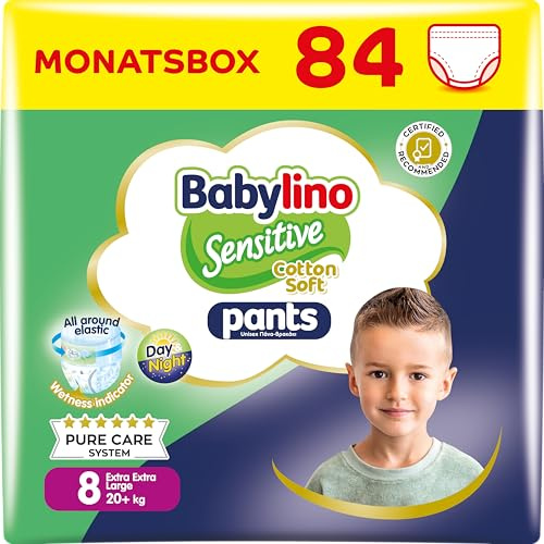 Babylino Sensitive Cotton Soft Windeln Größe 8, Pants XXL (20+ kg), 84 Stück