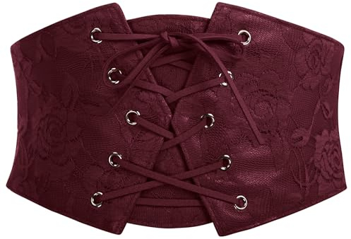 GRACE KARIN Women's Elastic Wide Waist Belt Renaissance Pirate Corset Cinch Belt Cosplay Costume with Press Button Red XXL