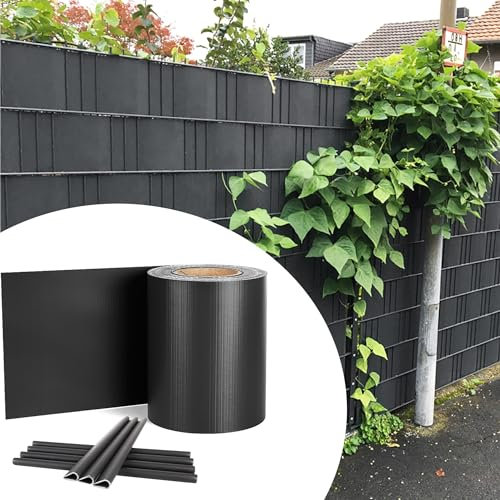 CEEDIR 65 m - 12,35 m² - Bande brise-vue en PVC - Double fil - Avec clips - Film de clôture - Protection contre le vent - Opaque - Pour clôture de jardin - Anthracite