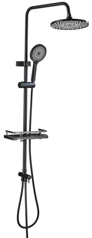 sunrik Colonne de Douche Noir, Colonne Douche Salle de Bain Hauteur Réglable, Mitigeur Douche avec Douchette et Pommeau de Douche,Sans robinet