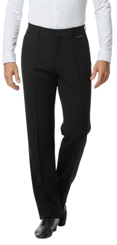 Ready4Dance Pantalon Homme Zurich Slim Fit Noir – Tissu Technique Made in Italy pour Danse Standard et Latino-Américaine – Tailles S-XXL avec Couture Centrale et Poche Latérale,S