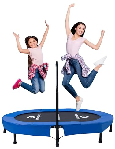 Welmotive Trampoline ovale pliable 92 × 142 cm silencieux avec 40 ressorts réglables pour guidon jusqu'à 150 kg Mini trampoline pour enfants adultes maison gym perte de poids Bleu foncé