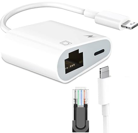ZHHSUNY 2-i-1 Light-ning till RJ-45 100 Mbps Ethernet LAN-nätverksadapter med i-Phone/i-Pad/i-Pod-kompatibel laddningsport, snabb och stabil, plug and play för spel linje video