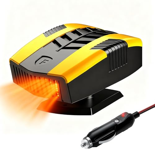 HUAJUN Calentador de Coche de 12V, 150W Calentador Coche con Base Giratoria de 360°, Calefactor de Coche Portátil,Descongelador de Parabrisas, para Vehículos Calefacción Rápida de Aire