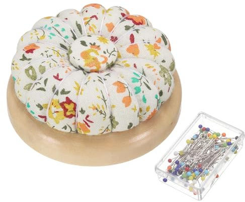 QUARKZMAN Portaspilli con 50 PCS Spilli da Cucito, Carino Cuscino Ago Stile Giapponese Portaspilli Magnetica Base in Legno per Cucito Trapunto Ricamo DIY Artigianato, Fiore Bianco