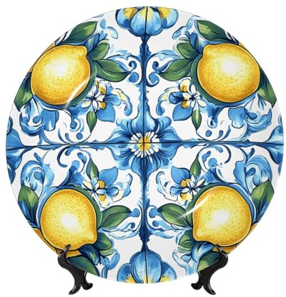 ZSUUGJ Piatto decorativo in porcellana Bone China con supporto e gancio, ornamento da parete e tavolo, ideale per soggiorno, studio, 20,3 cm/25,4 cm