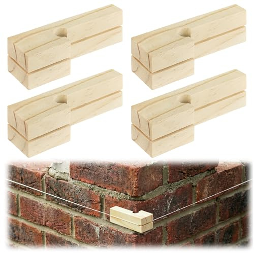 EcoBrisa Masonry Line Blocks, 4 Inch Wooden Masonry String Lines Concrete Blocks for Bricklaying Tool Straight Line Stabilizer (4)