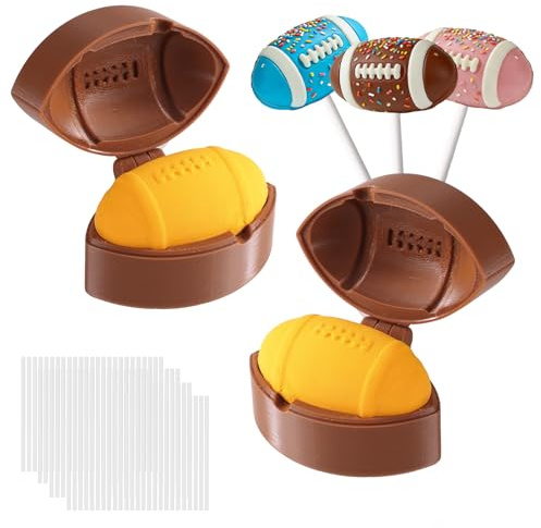 2pz Stampi per Cake Pop a Forma di Pallone Calcio e 100pz Bastoncini Plastica, Strumenti Preparazione Cake Pop Pallone Calcio 3D Accessori per Decor Feste Compleanno Tema Sportivo (Marrone)