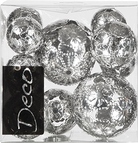 Metall Ornamentkugel MARRAKESCH, 11-TLG. 6x28mm, 3x35mm, 2x50mm. Silber -92