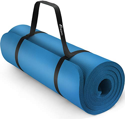 TRESKO Yogamatte Phthalatfrei - Gymnastikmatte rutschfest, Pilatesmatte Fitnessmatte mit Tragegurt, 185x60 & 190x100 cm (Blau, 185 x 60 x 1,0cm)