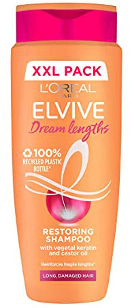 L’Oréal Paris Elvive Dream Lengths Shampoo for Long Damaged Hair, Nourishing & Strengthening to Prevent Hair Breakage, Enriched with Castor Oil, 700ml