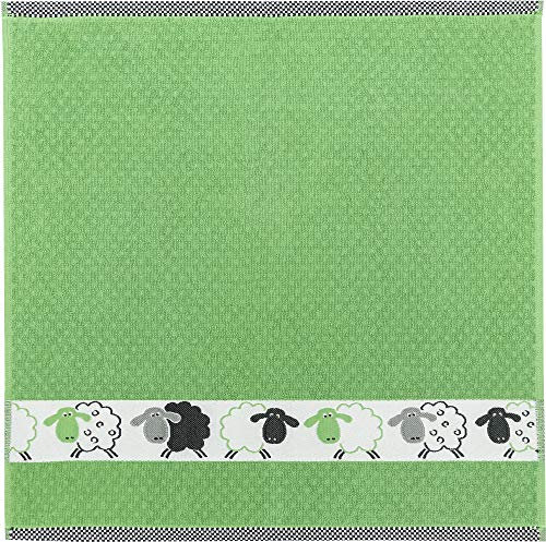 Kracht Frottier- Geschirrtuch Schäfchen grün, Größe 50 x 50 cm Frottier