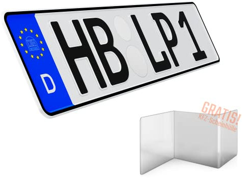 1 Stück KFZ Kennzeichen 42cm x 11cm Nummernschild 420mm x 110mm Wunschkennzeichen DIN Zertifiziert Autokennzeichen auch für Fahrradträger Anhänger LKW Wunschprägung amtliches Kennzeichen Autoschild