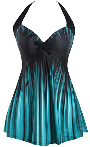 Sixyotie Costume da Bagno Tankini da Donna con Gonna Costumi da Bagno Un PezzoTaglie Forti Swim Dress (Gradient, EU 48-50(Tag 5XL))