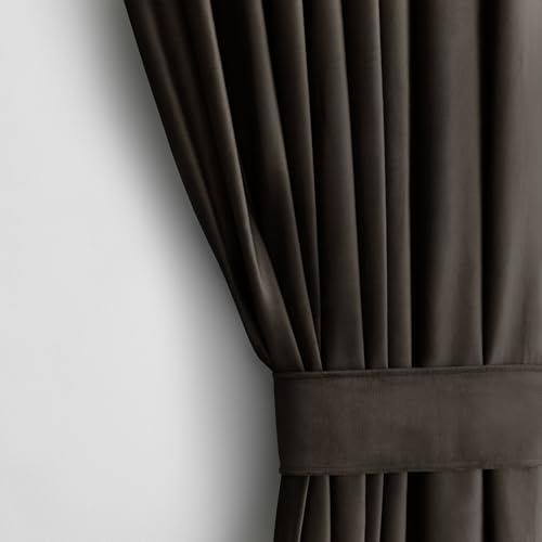 AmeliaHome Cortina de Aspecto Aterciopelado, 140 x 245 cm, marrón Oscuro, 1 Unidad Cortina de paños con Ojales, Aterciopelada, Cortina Opaca para Ventana, Ligera, Brillante, Decorativa