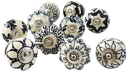 Ajuny Lot de 30 Boutons de Meuble en Céramique Noir & Blanc Vintage – Peints à la main – Poignées pour tiroirs, portes de placard & armoires de cuisine – Quincaillerie décorative