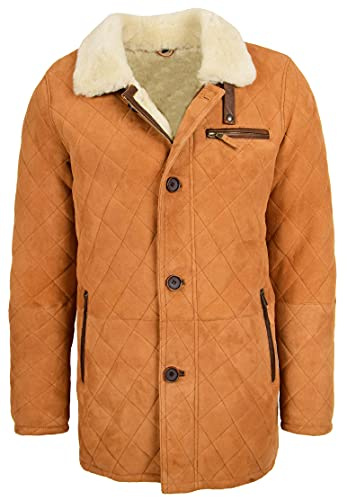 House Of Leather Mens Real Sheepskin Coat Cross Stitch Shearling Anorak Edwin