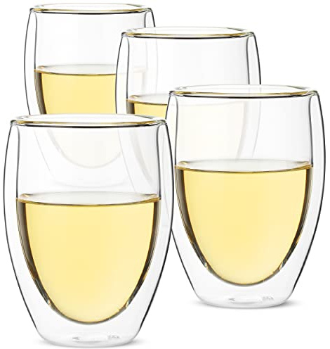 BTaT- Double Walled Stemless Wine Glasses, 12 oz, Set of 4, Smooth Rim Standard Wine Glass Tumbler for Hot & Cold Beverages, Gifts for Wedding, Christmas, Anniversary