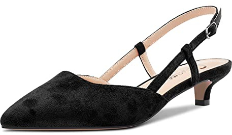 Castamere Femmes Kitten Bas Talon Heel Pointu Bout Escarpins Slingback Classique Dress Bureau Sandales Slip-on 3.5 CM Heels Noir Suède 40 EU