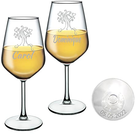 MASTERLASER3.0 Bicchiere da vino personalizzato, calice da vino bianco inciso al laser, 490 ml, set da vino personalizzato con nome, iniziali e data, migliore idea regalo - Quantità (4)