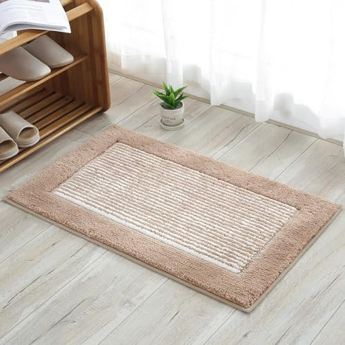 Badezimmermatte Gestreift Weiß Braun Bath Mat Mikrofaser Badezimmerteppich rutschfest Badematte Schnelltrocknend Duschvorleger rutschfest Waschbar Badteppich Verdicken Bad Teppich Badmatte 50x80cm