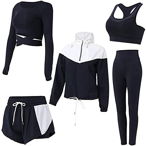 Generisch Conjunto de ropa de yoga, chándal, correr, invierno, conjuntos de fitness para mujer, color negro, elegante, trajes para mujeres, niñas, estilo europeo americano, traje deportivo de dos