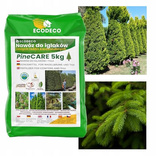 ECODECO Heckendünger PineCare | Koniferen Dünger Granular | Dünger für Thuja Mehrkomponent Volldünger | Hecken Dünger NPK Mg SO3 und Mikroelemente 5kg