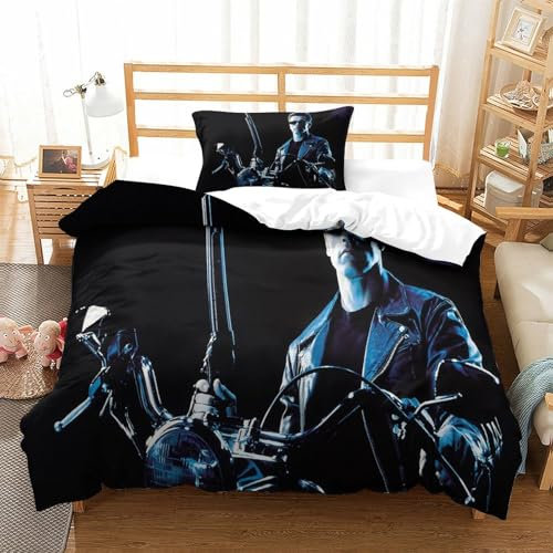 Rochile Terminator Bettwäsche Bettbezug 2teilig Weiche Mikrofaser 3D-Digitaldruck Bettwäsche-Sets - 1 Bettbezüge Mit Reißverschluss Und 1 Kissenbezüge Single（135x200cm）