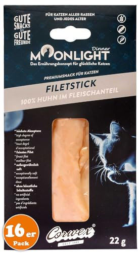 Moonlight Filet-Stick mit Huhn (16 x 22 g) – Getreidefreier Premium Katzensnack - 100 % Huhn im Fleischanteil – Besonders Soft & bekömmlich
