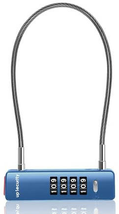 Candado de Cable UP Security con Combinación, Candado de 4 Dígitos para Puerta de Cerca, Caja Fuerte para Mochila de Viaje, Candado de Alambre para Taquilla, Bicicleta, Scooter (Cable de 30cm, Azul)