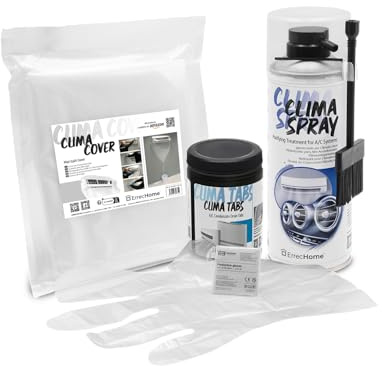 ERRECHOME Cleaning Kit for Air Conditioners, includes Clima Spray PRO A/C Cleaner with Hard Bristle Dispenser Brush, Clima Cover, Clima Tabs 40 Tabs for A/C Condensate Drain, Gloves