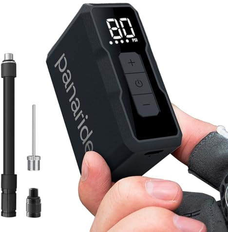 Panaride Air Nano Mini bomba eléctrica para bicicleta, 120 PSI, inflador de neumáticos portátil con medidor digital, parada automática, se adapta a válvulas Presta y Schrader, inflado rápido para