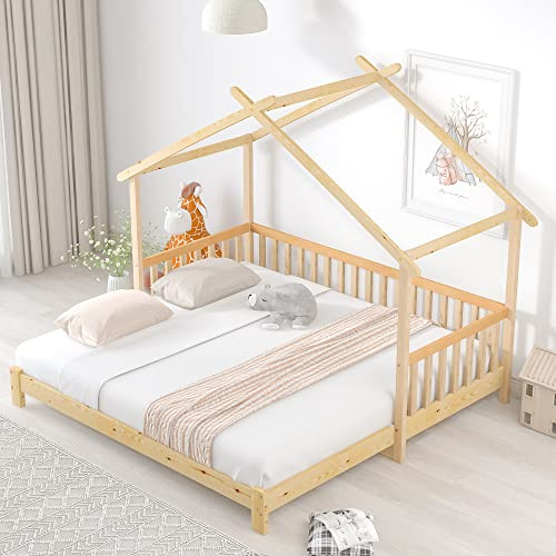 SACOOL Cama extensible (200 x 90 cm y 200 x 180 cm), cama infantil, cama individual y doble, madera maciza pura, natural