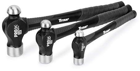 Titan Pro-X 63706 3-Piece Ball Pein Hammer Set, Includes 8oz, 16oz & 32oz Ball Peen, Overstrike Protection, Forged Steel Heads, Shock Absorbing Fiberglass Handles & Textured Grips