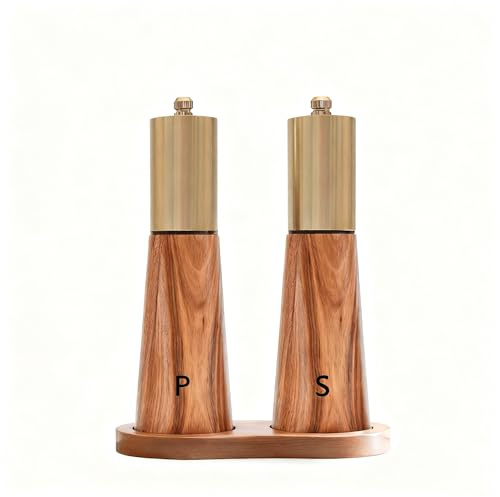 Set de Moulin à sel et à Ppoivre en Bois avec Socle, Moulins Manuels à Réglage de Meule en Céramique Bois d'acacia, Moulins à sel Manuels pour Poivre, Sels et épices fraîchement Moulus, 2pcs 18,5 cm