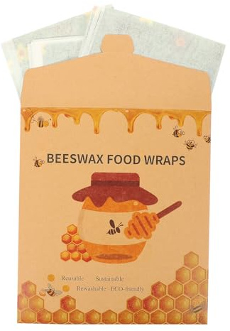 Amosfun Envoltorios de Cera de Abejas Reutilizables para Alimentos Set de 3 Piezas Grande Mediano y Pequeño Paño de Algodón Impresión Floral Violeta Sostenible y Biodegradable para