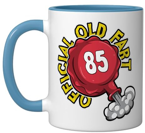 85th Birthday Official Old Fart Funny Red Whopee Cushion Ceramic Mug, Blue/White