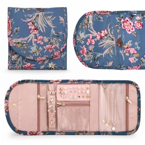 Kemay Travel Jewellery Box Organiser Roll, Foldable Storage Case Pouch for Women Girls, Portable Large Capacity for Rings Necklaces Bracelets Earrings
