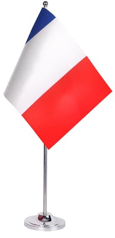 AZ FLAG - Drapeau De Table France Prestige - Drapeau Français De Bureau En Satin Avec Hampe De 30cm Et Socle En Métal - 22x15 cm