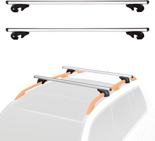 Amazon Basics Cross Rail Roof Rack, 142 cm, Fits up to 126 cm Spans between Raised Side Rails with Gap, Pack of 2, Black/Silver