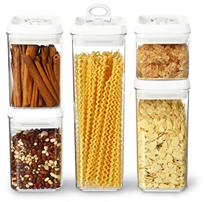 Felli Flip Tite Vorratsdosen-Set mit 5 patentierten Deckeln, luftdicht, Lebensmittelbehälter, Küche, Speisekammer, Dekoration, versiegelte Aufbewahrungsdose mit Deckel für Snacks, Backen (5, normal)