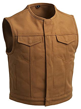 Bikers Place Mens Motorcycle Blk & Tan Saddle Color Style 3 Shorter Heavy Hitter Raw Canvas Unlined Vest (2XL)