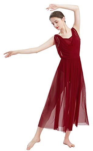 Donne Lirico Vestito da Ballo di Balletto Senza Maniche Body da Ginnastica Senza Schienale con Gonna in Tulle a Fette Costume da Danza Moderno Contemporaneo Borgogna M
